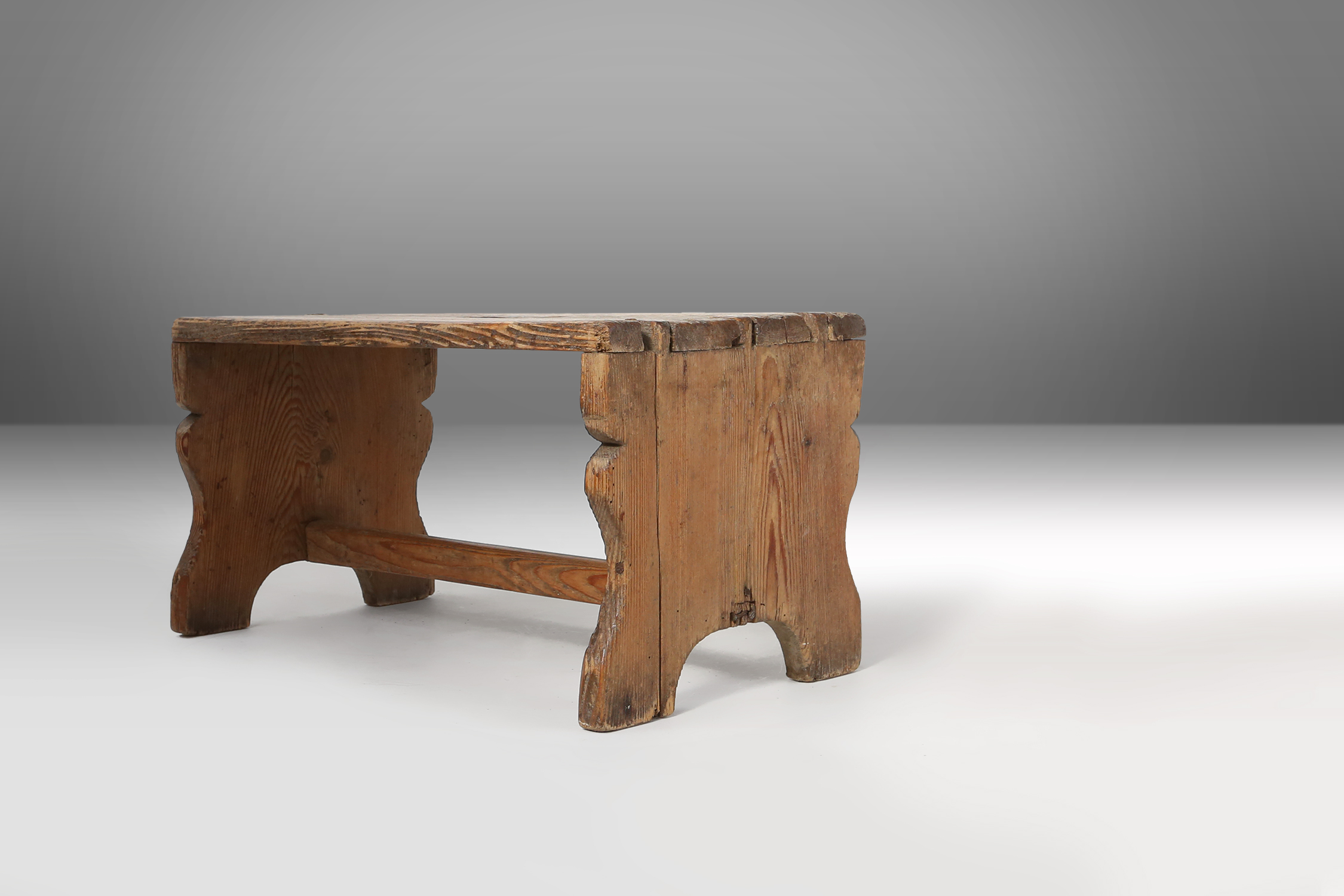 Rustic French wooden stool with beautiful patina, ca. 1900thumbnail